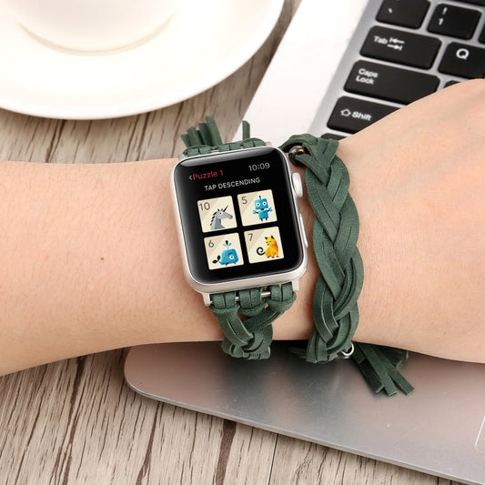 Rynx | Handwoven leather watch strap for Apple Watch Series 9&8&7 41mm / SE 3&SE 2&6&SE&5&4 40mm / 3&2&1 38mm (Green)