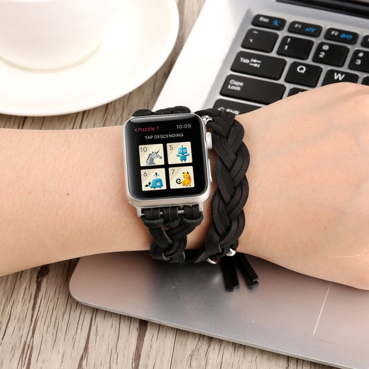 Rynx | Handwoven leather bracelet for Apple Watch Ultra 49 mm & Watch Ultra 2 49 mm / Series 9 & 8 & 7 45 mm / SE 3 & SE 2 & 6 & SE & 5 & 4 44 mm / 3 & 2 & 1 42 mm (Black)