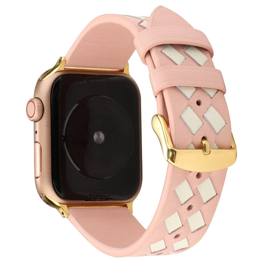 Rynx | For Apple Watch Series 9&8&7 41mm / SE 3&SE 2&6&SE&5&4 40mm / 3&2&1 38mm Braided Pattern Genuine Leather Strap (Pink White)