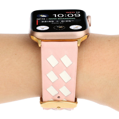 Rynx | For Apple Watch Series 9&8&7 41mm / SE 3&SE 2&6&SE&5&4 40mm / 3&2&1 38mm Braided Pattern Genuine Leather Strap (Pink White)