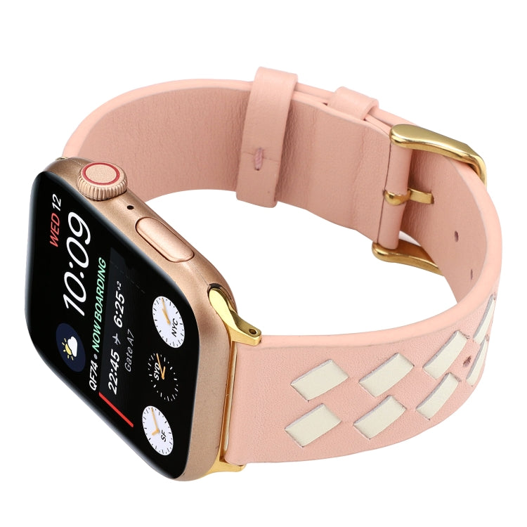 Rynx | For Apple Watch Series 9&8&7 41mm / SE 3&SE 2&6&SE&5&4 40mm / 3&2&1 38mm Braided Pattern Genuine Leather Strap (Pink White)