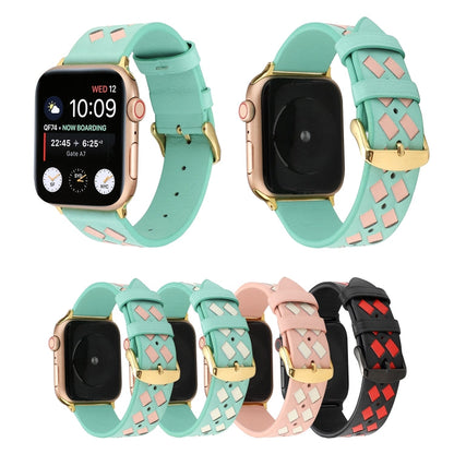 Rynx | For Apple Watch Series 9&8&7 41mm / SE 3&SE 2&6&SE&5&4 40mm / 3&2&1 38mm Braided Pattern Genuine Leather Strap (Pink White)