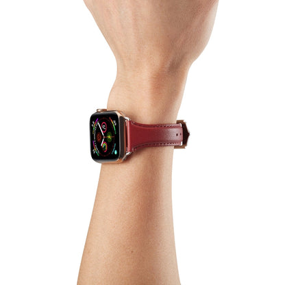Rynx | Genuine Leather Watch Band for Apple Watch Series 9&8&7 41mm / SE 3&SE 2&6&SE&5&4 40mm / 3&2&1 38mm (Burgundy)