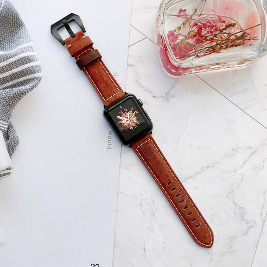 Rynx | Big Head Buckle Leather Watch Band for Apple Watch Ultra 49mm & Watch Ultra 2 49mm / Series 9 & 8 & 7 45mm / SE 3 & SE 2 & 6 & SE & 5 & 4 44mm / 3 & 2 & 1 42mm (Red)