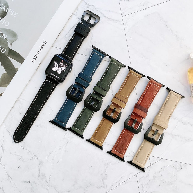 Rynx | Big Head Buckle Leather Watch Strap for Apple Watch Series 9&8&7 41mm / SE 3&SE 2&6&SE&5&4 40mm / 3&2&1 38mm (Black)