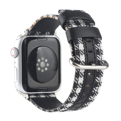 Rynx | Grid Pattern Round Buckle Leather Watch Band for Apple Watch Series 7 45mm / 6 & SE & 5 & 4 44mm / 3 & 2 & 1 42mm (White Black)
