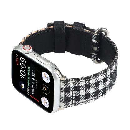 Rynx | Grid Pattern Round Buckle Leather Watch Band for Apple Watch Series 7 45mm / 6 & SE & 5 & 4 44mm / 3 & 2 & 1 42mm (White Black)