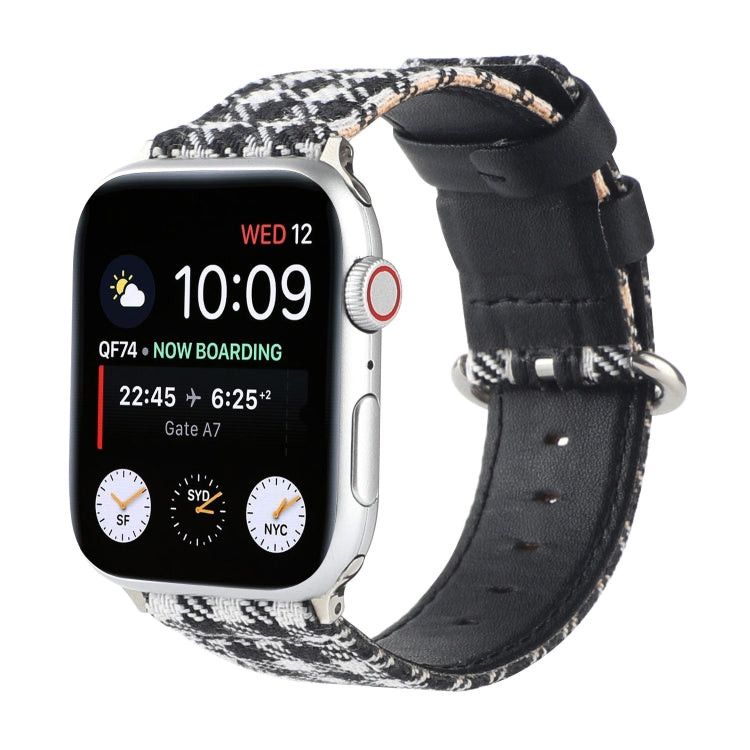 Rynx | Grid Pattern Round Buckle Leather Watch Band for Apple Watch Series 7 45mm / 6 & SE & 5 & 4 44mm / 3 & 2 & 1 42mm (White Black)
