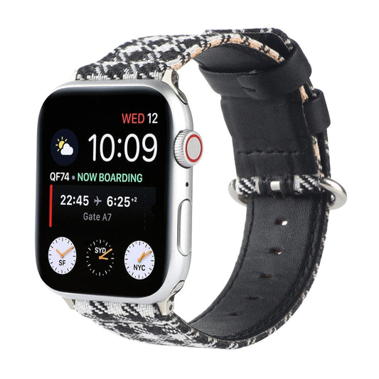 Rynx | Grid Pattern Round Buckle Leather Watch Band for Apple Watch Series 7 45mm / 6 & SE & 5 & 4 44mm / 3 & 2 & 1 42mm (White Black)