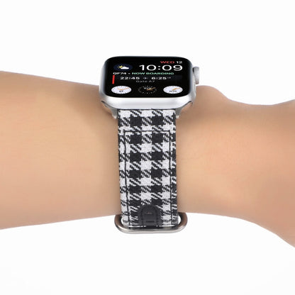 Rynx | Grid Pattern Round Buckle Leather Watch Band for Apple Watch Series 7 45mm / 6 & SE & 5 & 4 44mm / 3 & 2 & 1 42mm (White Black)