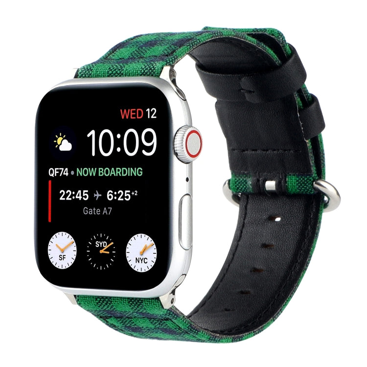 Rynx | Grid Pattern Round Buckle Leather Watch Band For Apple Watch Ultra 49mm & Watch Ultra 2 49mm / Series 9 & 8 & 7 45mm / SE 3 & SE 2 & 6 & SE & 5 & 4 44mm / 3 & 2 & 1 42mm (Green Black)