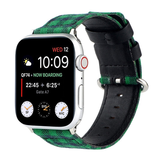 Rynx | Grid Pattern Round Buckle Leather Watch Band For Apple Watch Ultra 49mm & Watch Ultra 2 49mm / Series 9 & 8 & 7 45mm / SE 3 & SE 2 & 6 & SE & 5 & 4 44mm / 3 & 2 & 1 42mm (Green Black)