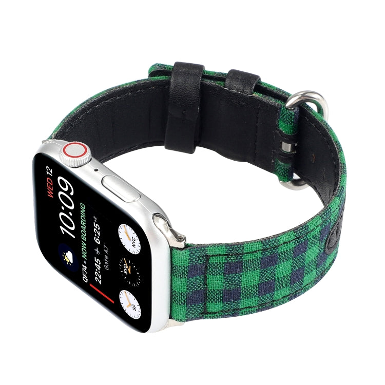 Rynx | Grid Pattern Round Buckle Leather Watch Band For Apple Watch Ultra 49mm & Watch Ultra 2 49mm / Series 9 & 8 & 7 45mm / SE 3 & SE 2 & 6 & SE & 5 & 4 44mm / 3 & 2 & 1 42mm (Green Black)