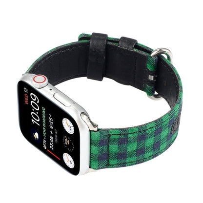 Rynx | Grid Pattern Round Buckle Leather Watch Band For Apple Watch Ultra 49mm & Watch Ultra 2 49mm / Series 9 & 8 & 7 45mm / SE 3 & SE 2 & 6 & SE & 5 & 4 44mm / 3 & 2 & 1 42mm (Green Black)