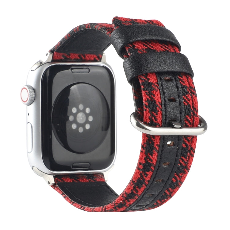 Rynx | Grid Pattern Round Buckle Leather Watch Band for Apple Watch Series 9&8&7 41mm / SE 3&SE 2&6&SE&5&4 40mm / 3&2&1 38mm (Red Black)