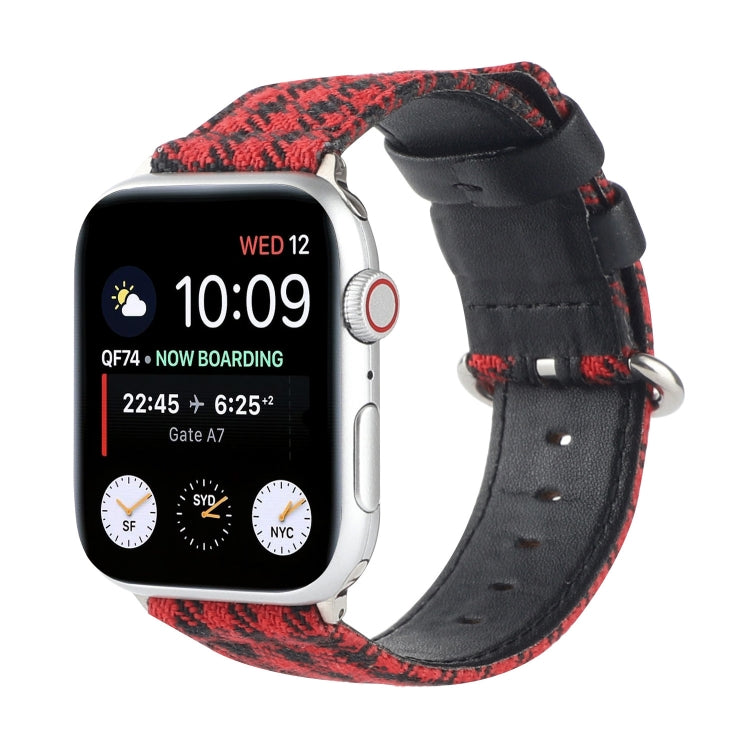 Rynx | Grid Pattern Round Buckle Leather Watch Band for Apple Watch Series 9&8&7 41mm / SE 3&SE 2&6&SE&5&4 40mm / 3&2&1 38mm (Red Black)