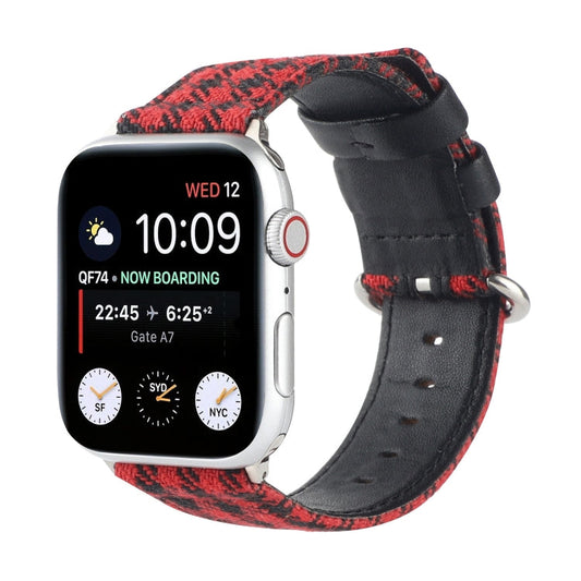 Rynx | Grid Pattern Round Buckle Leather Watch Band for Apple Watch Series 9&8&7 41mm / SE 3&SE 2&6&SE&5&4 40mm / 3&2&1 38mm (Red Black)