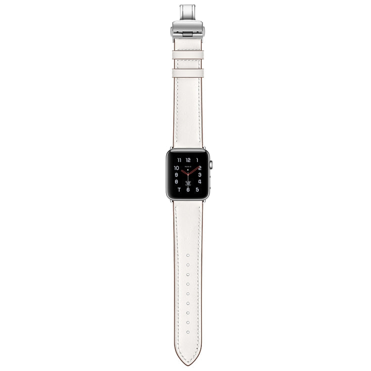 Rynx | Genuine leather + butterfly silver buckle watch band for Apple Watch Series 7 41mm / 6 & SE & 5 & 4 40mm / 3 & 2 & 1 38mm (White)