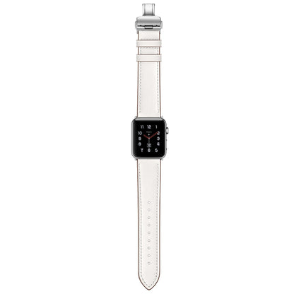 Rynx | Genuine leather + butterfly silver buckle watch band for Apple Watch Series 7 41mm / 6 & SE & 5 & 4 40mm / 3 & 2 & 1 38mm (White)