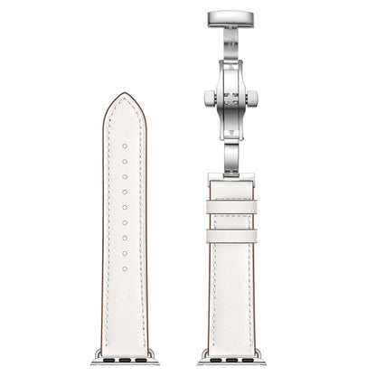 Rynx | Genuine leather + butterfly silver buckle watch band for Apple Watch Series 7 41mm / 6 & SE & 5 & 4 40mm / 3 & 2 & 1 38mm (White)
