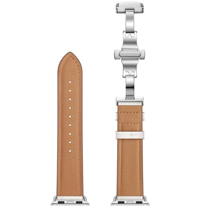 Rynx | Genuine leather + butterfly silver buckle watch band for Apple Watch Series 7 41mm / 6 & SE & 5 & 4 40mm / 3 & 2 & 1 38mm (White)