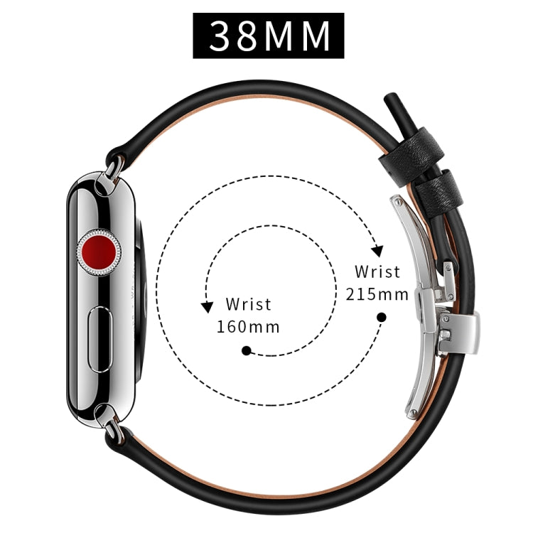 Rynx | Genuine Leather + Butterfly Silver Buckle Watch Band for Apple Watch Series 7 41mm / 6 & SE & 5 & 4 40mm / 3 & 2 & 1 38mm (Black)