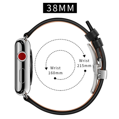 Rynx | Genuine Leather + Butterfly Silver Buckle Watch Band for Apple Watch Series 7 41mm / 6 & SE & 5 & 4 40mm / 3 & 2 & 1 38mm (Black)