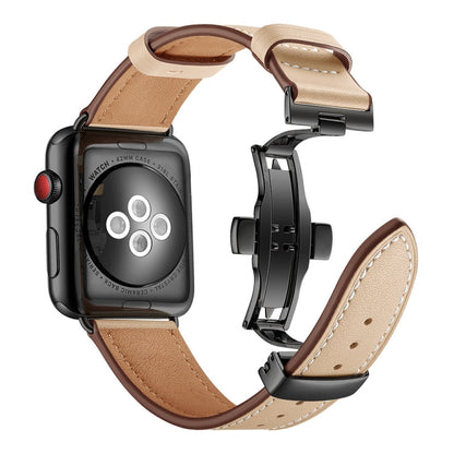 Rynx | Genuine Leather + Butterfly Black Buckle Watch Band for Apple Watch Series 7 45mm / 6 & SE & 5 & 4 44mm / 3 & 2 & 1 42mm (Apricot)