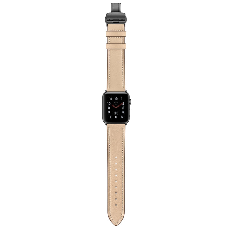 Rynx | Genuine Leather + Butterfly Black Buckle Watch Band for Apple Watch Series 7 45mm / 6 & SE & 5 & 4 44mm / 3 & 2 & 1 42mm (Apricot)