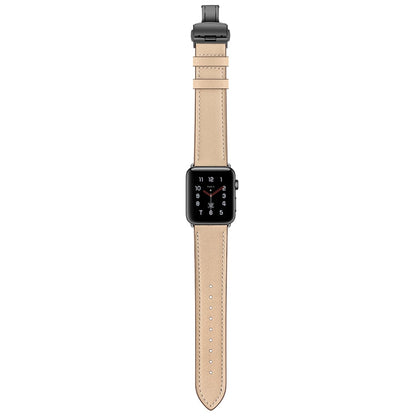 Rynx | Genuine Leather + Butterfly Black Buckle Watch Band for Apple Watch Series 7 45mm / 6 & SE & 5 & 4 44mm / 3 & 2 & 1 42mm (Apricot)
