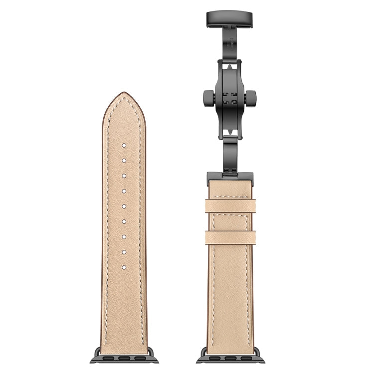 Rynx | Genuine Leather + Butterfly Black Buckle Watch Band for Apple Watch Series 7 45mm / 6 & SE & 5 & 4 44mm / 3 & 2 & 1 42mm (Apricot)