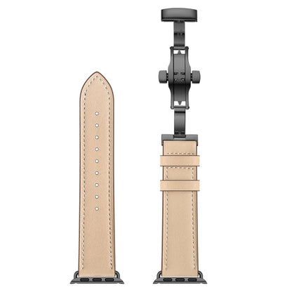 Rynx | Genuine Leather + Butterfly Black Buckle Watch Band for Apple Watch Series 7 45mm / 6 & SE & 5 & 4 44mm / 3 & 2 & 1 42mm (Apricot)