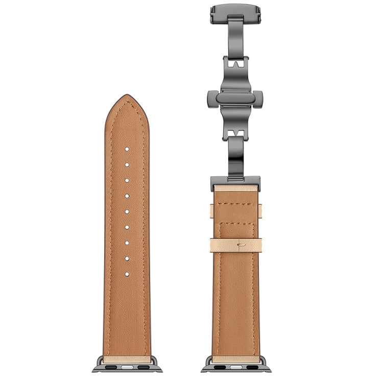 Rynx | Genuine Leather + Butterfly Black Buckle Watch Band for Apple Watch Series 7 45mm / 6 & SE & 5 & 4 44mm / 3 & 2 & 1 42mm (Apricot)