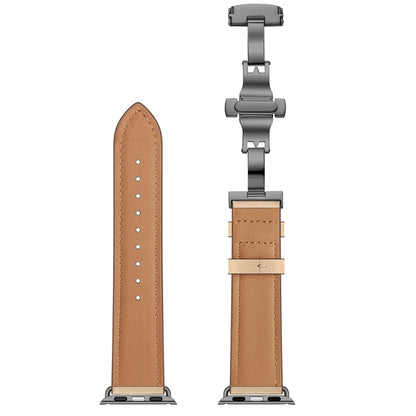 Rynx | Genuine Leather + Butterfly Black Buckle Watch Band for Apple Watch Series 7 45mm / 6 & SE & 5 & 4 44mm / 3 & 2 & 1 42mm (Apricot)