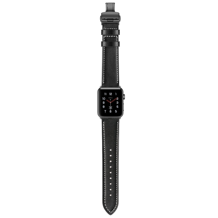 Rynx | Genuine Leather + Butterfly Black Buckle Watch Strap for Apple Watch Series 9&8&7 41mm / SE 3&SE 2&6&SE&5&4 40mm / 3&2&1 38mm (Black)