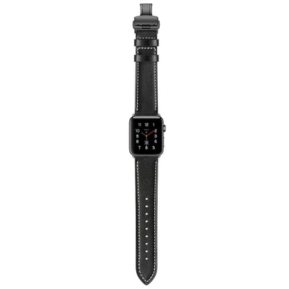 Rynx | Genuine Leather + Butterfly Black Buckle Watch Strap for Apple Watch Series 9&8&7 41mm / SE 3&SE 2&6&SE&5&4 40mm / 3&2&1 38mm (Black)