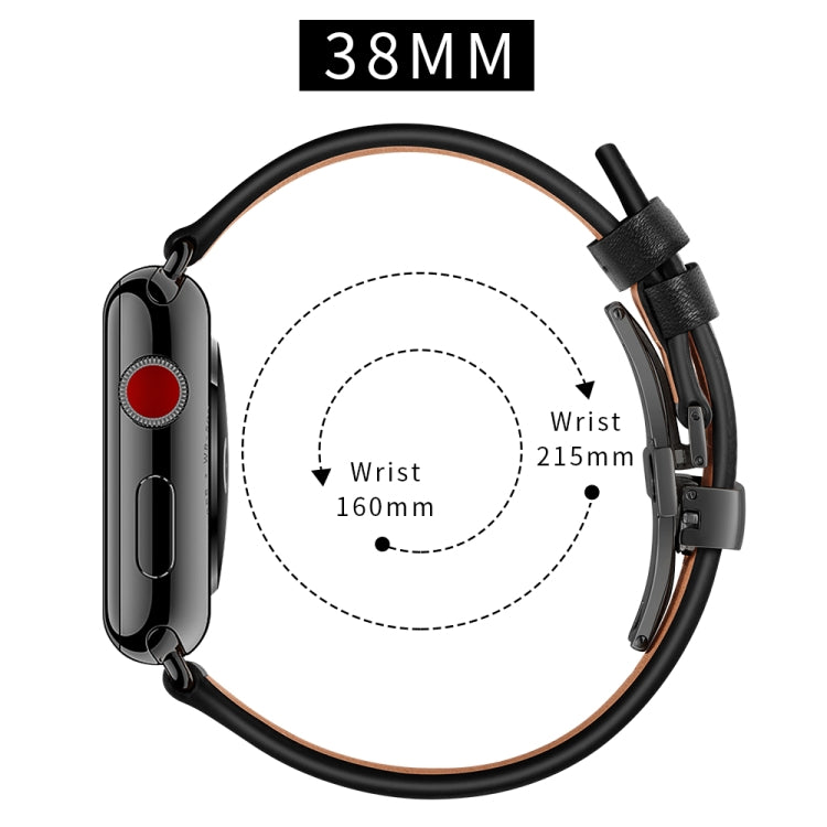 Rynx | Genuine Leather + Butterfly Black Buckle Watch Strap for Apple Watch Series 9&8&7 41mm / SE 3&SE 2&6&SE&5&4 40mm / 3&2&1 38mm (Black)