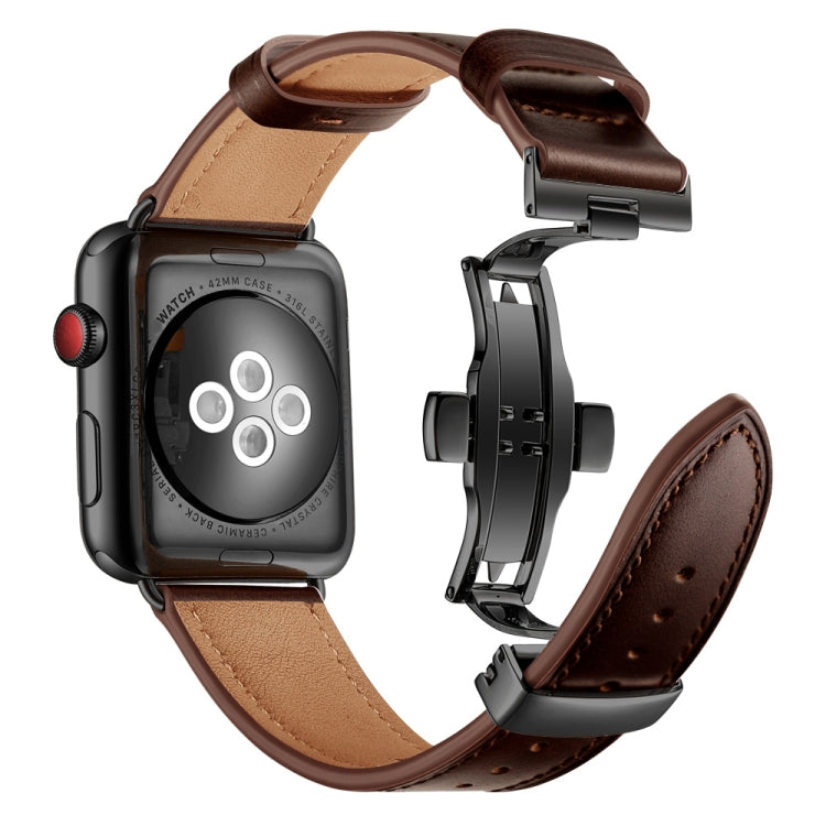 Rynx | Genuine Leather + Butterfly Black Buckle Watch Strap for Apple Watch Series 9&8&7 41mm / SE 3&SE 2&6&SE&5&4 40mm / 3&2&1 38mm (Dark Brown)