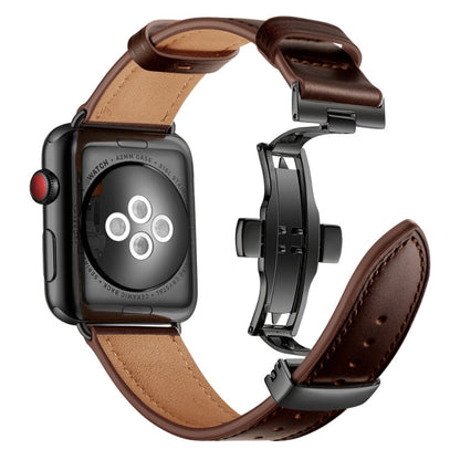 Rynx | Genuine Leather + Butterfly Black Buckle Watch Strap for Apple Watch Series 9&8&7 41mm / SE 3&SE 2&6&SE&5&4 40mm / 3&2&1 38mm (Dark Brown)