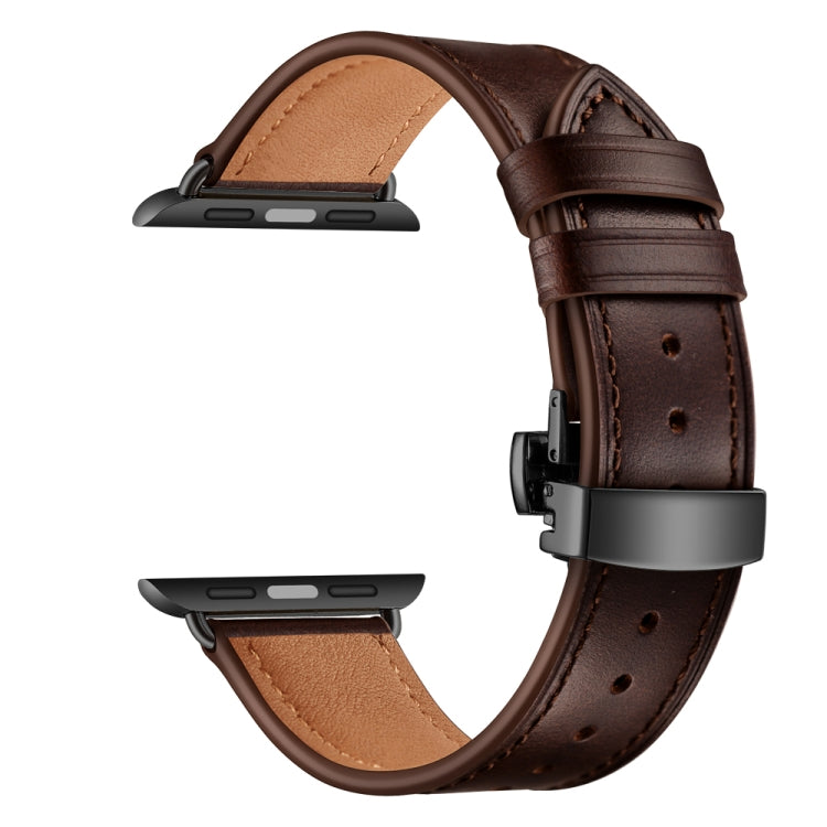 Rynx | Genuine Leather + Butterfly Black Buckle Watch Strap for Apple Watch Series 9&8&7 41mm / SE 3&SE 2&6&SE&5&4 40mm / 3&2&1 38mm (Dark Brown)