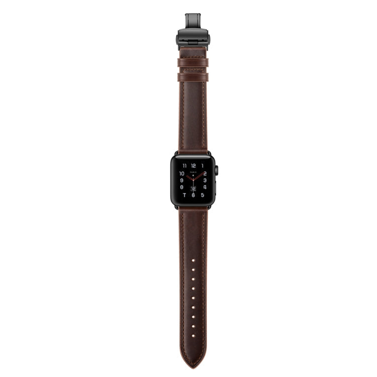 Rynx | Genuine Leather + Butterfly Black Buckle Watch Strap for Apple Watch Series 9&8&7 41mm / SE 3&SE 2&6&SE&5&4 40mm / 3&2&1 38mm (Dark Brown)