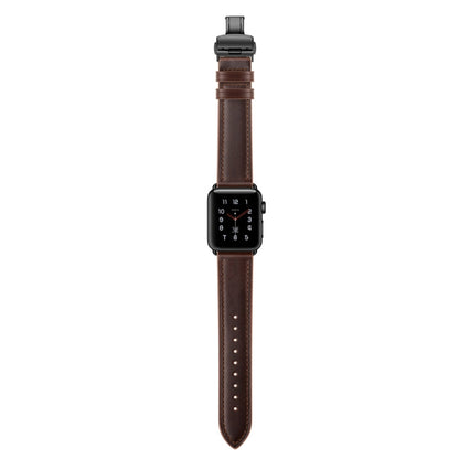 Rynx | Genuine Leather + Butterfly Black Buckle Watch Strap for Apple Watch Series 9&8&7 41mm / SE 3&SE 2&6&SE&5&4 40mm / 3&2&1 38mm (Dark Brown)