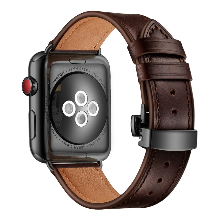 Rynx | Genuine Leather + Butterfly Black Buckle Watch Strap for Apple Watch Series 9&8&7 41mm / SE 3&SE 2&6&SE&5&4 40mm / 3&2&1 38mm (Dark Brown)
