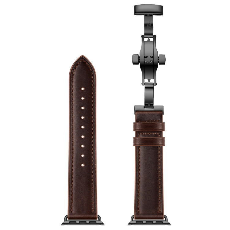 Rynx | Genuine Leather + Butterfly Black Buckle Watch Strap for Apple Watch Series 9&8&7 41mm / SE 3&SE 2&6&SE&5&4 40mm / 3&2&1 38mm (Dark Brown)