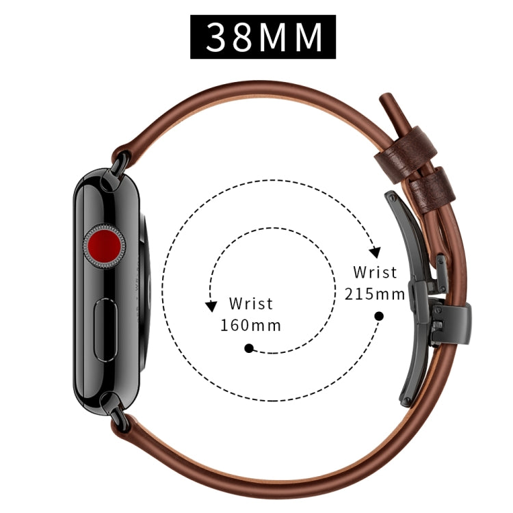 Rynx | Genuine Leather + Butterfly Black Buckle Watch Strap for Apple Watch Series 9&8&7 41mm / SE 3&SE 2&6&SE&5&4 40mm / 3&2&1 38mm (Dark Brown)
