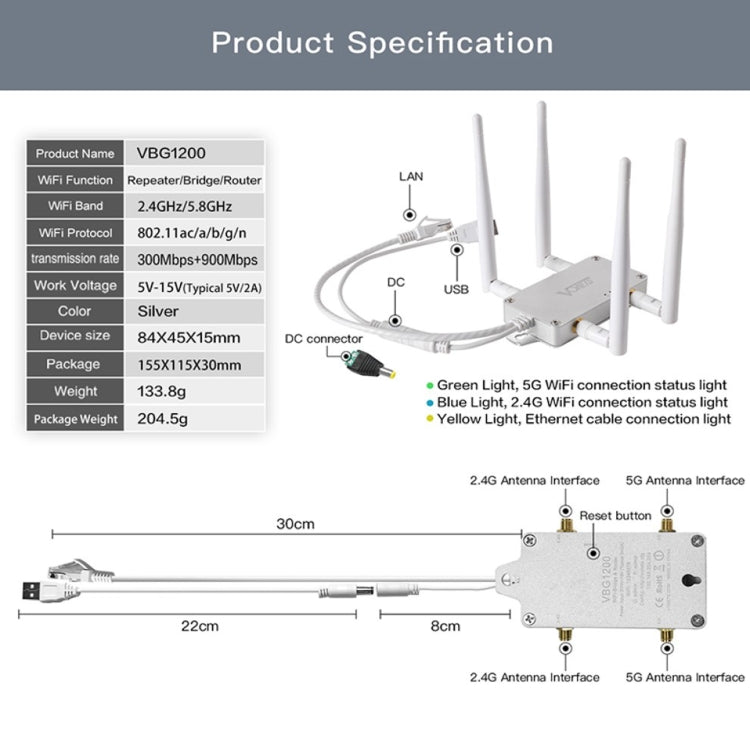 Rynx | VONETS VBG1200 300Mbps+900Mbps Dual-Band WLAN Router Repeater WIFI Base Station with 4 Antennas