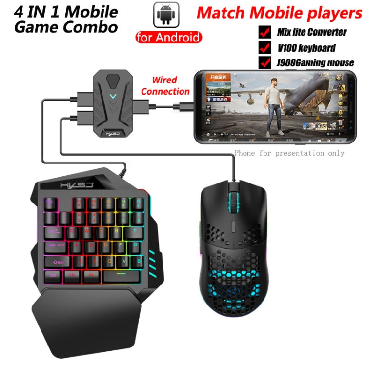 Rynx | HXSJ V100+J900+P8 One-Hand Keyboard + Programmable Gaming Mouse + Keyboard-Mouse Converter Set