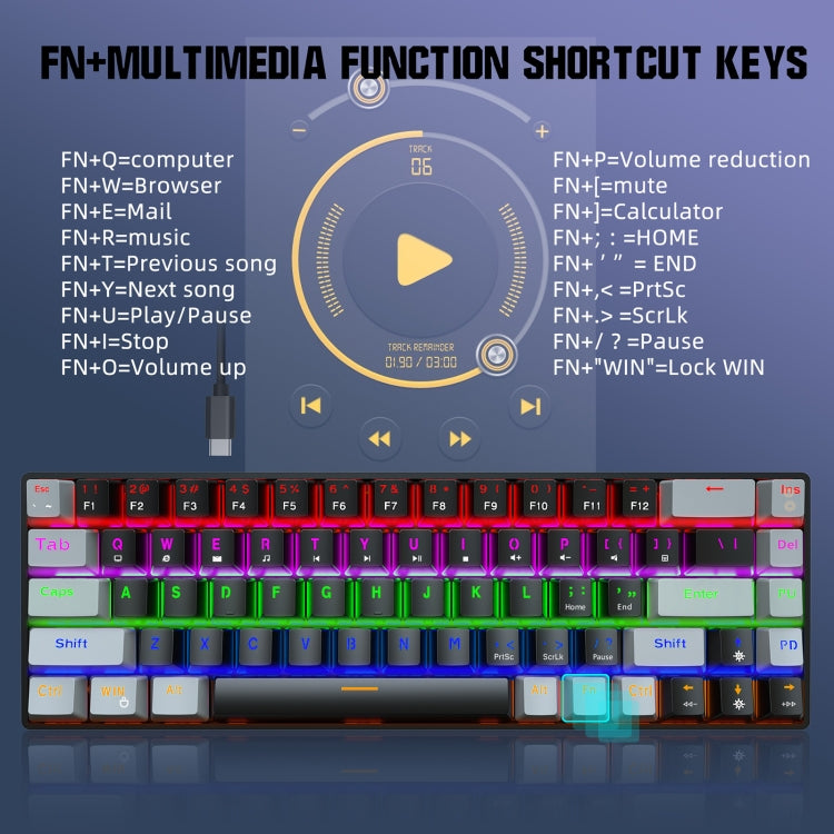 Rynx | HXSJ V800 68 Keys Type-C Wired Cool Backlight Mechanical Keyboard (Red Switch)
