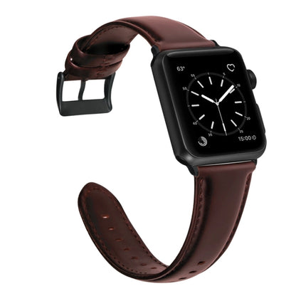 Rynx | For Apple Watch Ultra 49mm & Watch Ultra 2 49mm / Series 9 & 8 & 7 45mm / SE 3 & SE 2 & 6 & SE & 5 & 4 44mm / 3 & 2 & 1 42mm Oil Wax Genuine Leather Bracelet Watch band (Red Brown)