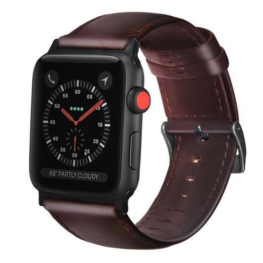 Rynx | For Apple Watch Ultra 49mm & Watch Ultra 2 49mm / Series 9 & 8 & 7 45mm / SE 3 & SE 2 & 6 & SE & 5 & 4 44mm / 3 & 2 & 1 42mm Oil Wax Genuine Leather Bracelet Watch band (Red Brown)